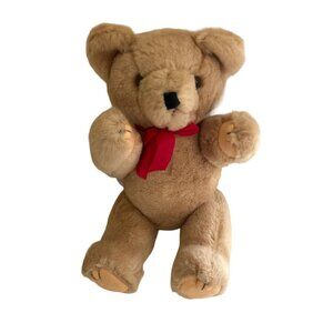 Vintage Lillian Vernon 100% Wool Teddy Bear W/ Red Scarf & Hat Set Shang…